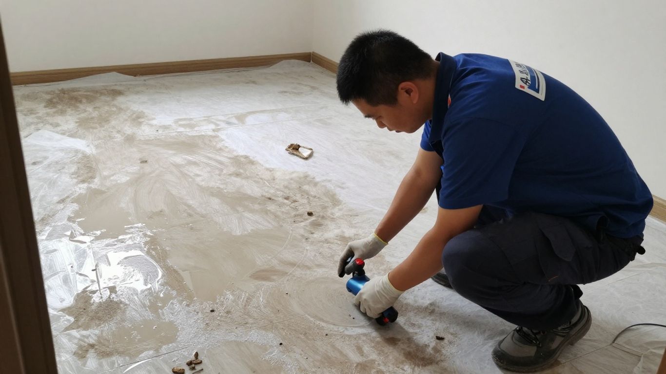 Water damage restoration team working in a home.