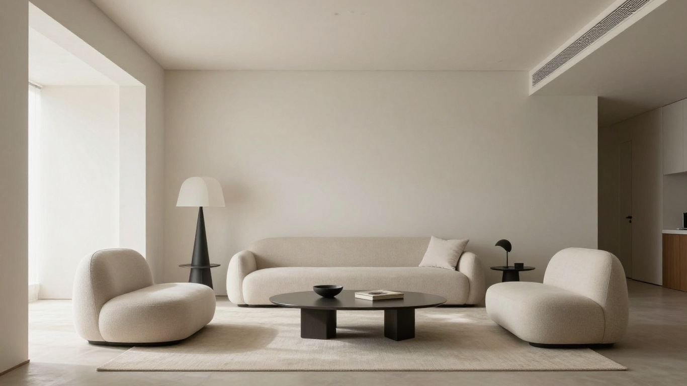 Modern living room interior with minimalist furniture and natural light.