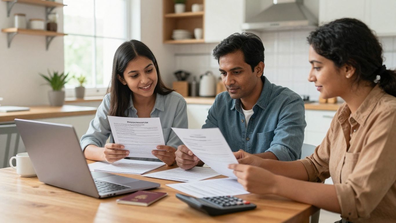 Family reviewing education loan documents together