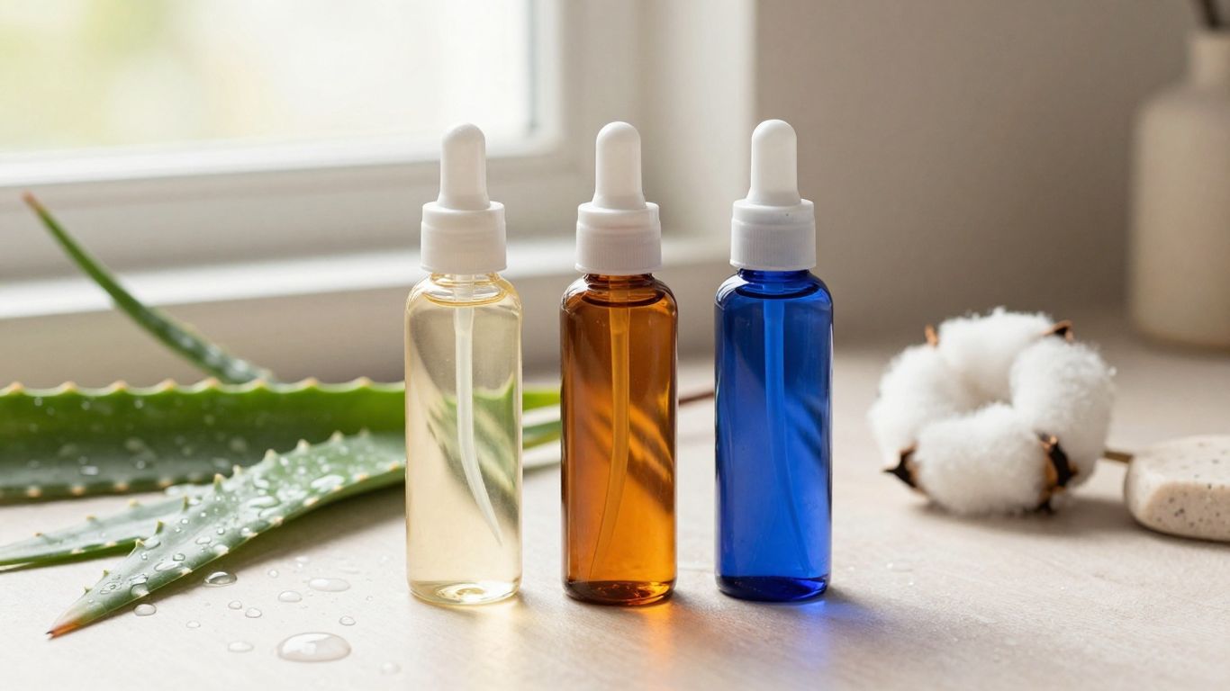 Soft lubricant bottles beside natural ingredients