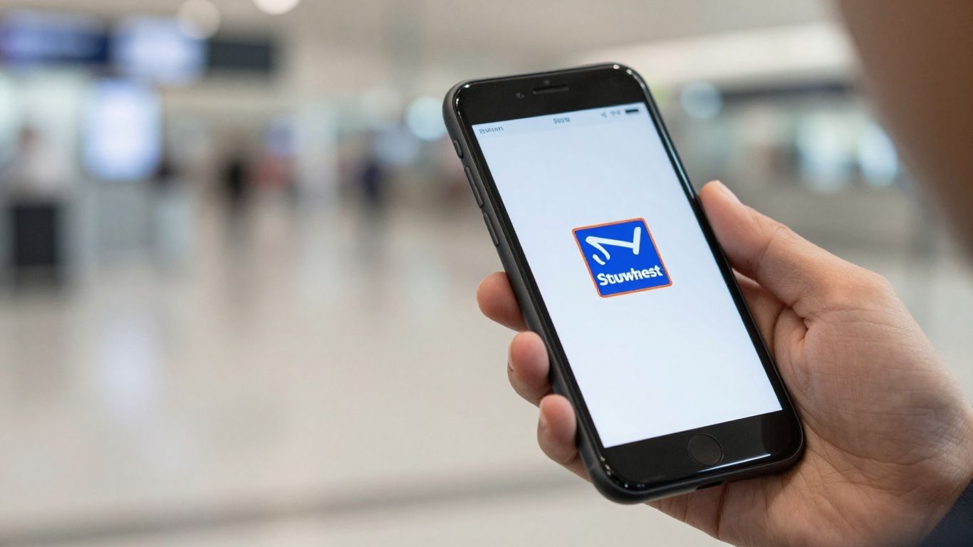 Southwest Airlines booking phone number on a smartphone.