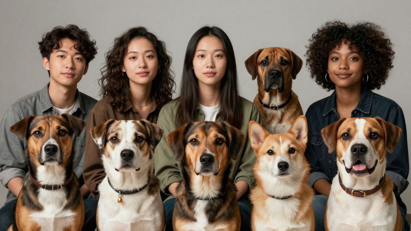 Group portrait of various dog and cat breeds.