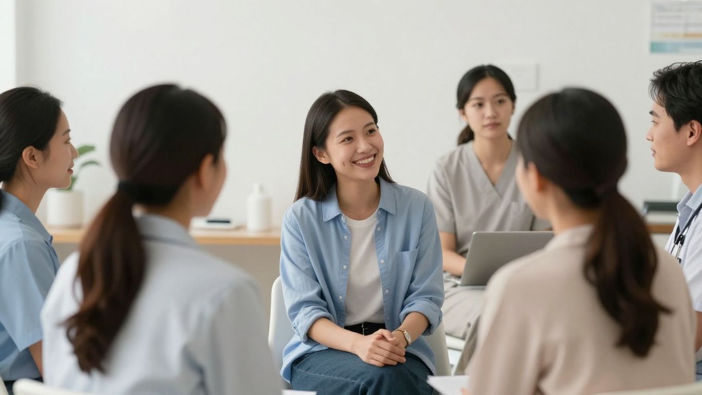 Medspa staff assisting diverse American patients with inquiries.