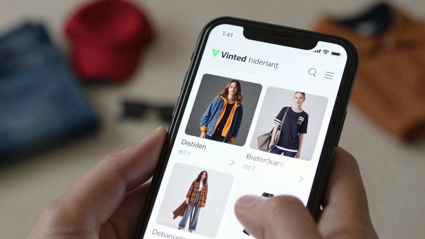 Vinted app on a smartphone, browsing clothes.