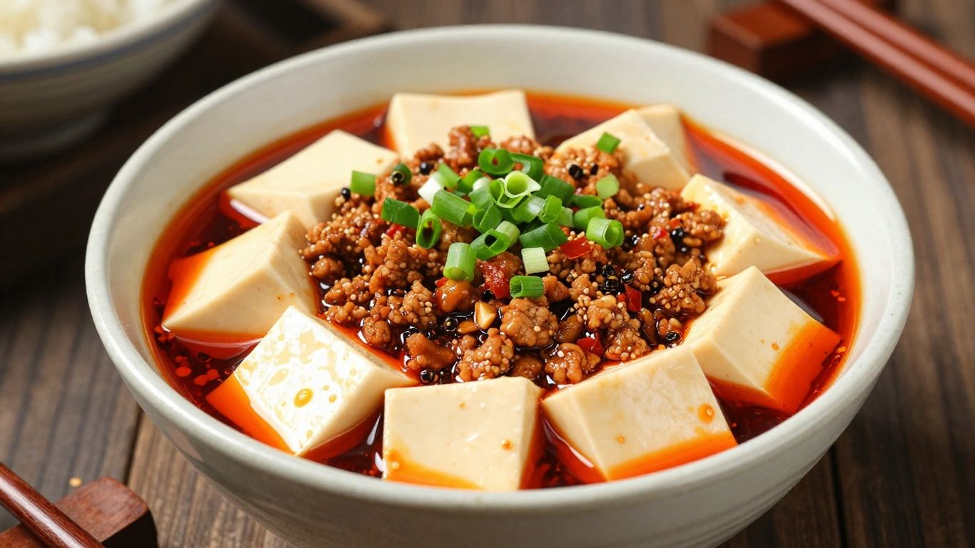 Mapo tofu with red chili oil and rice