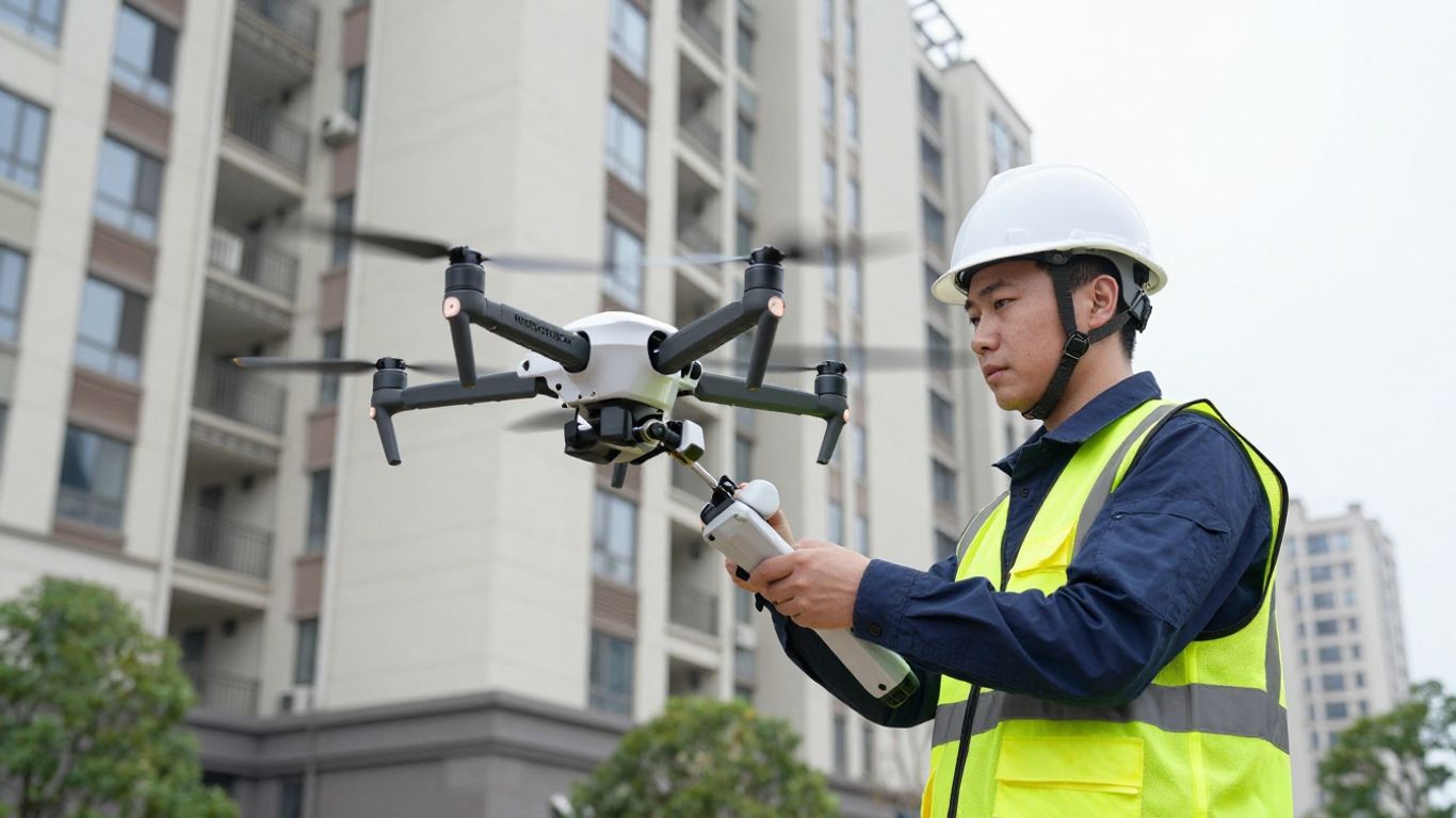 Drone surveying exterior facade