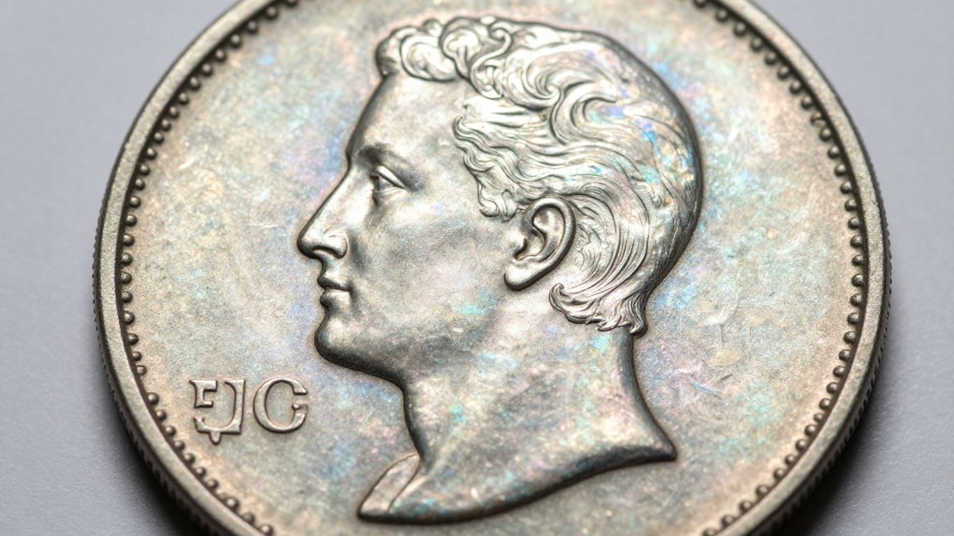 Close-up of a coin with exceptional luster.