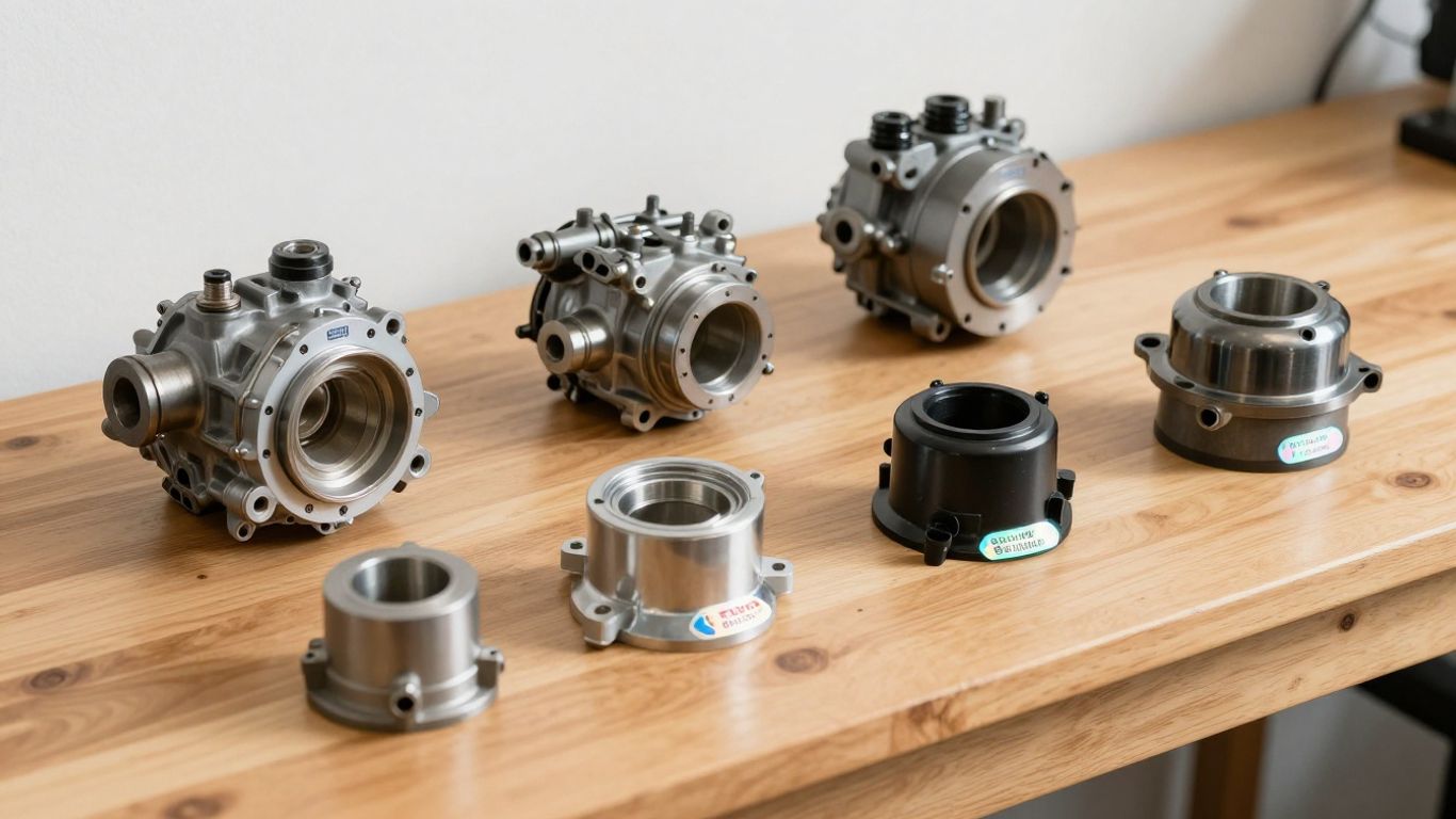 Authentic car parts displayed on a professional workbench