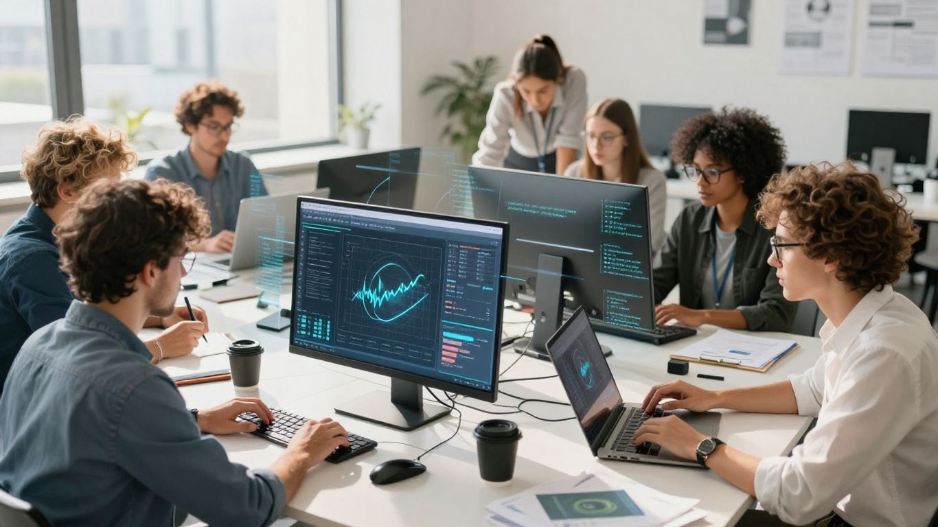 Equipe utilisant des outils d’intelligence artificielle générative