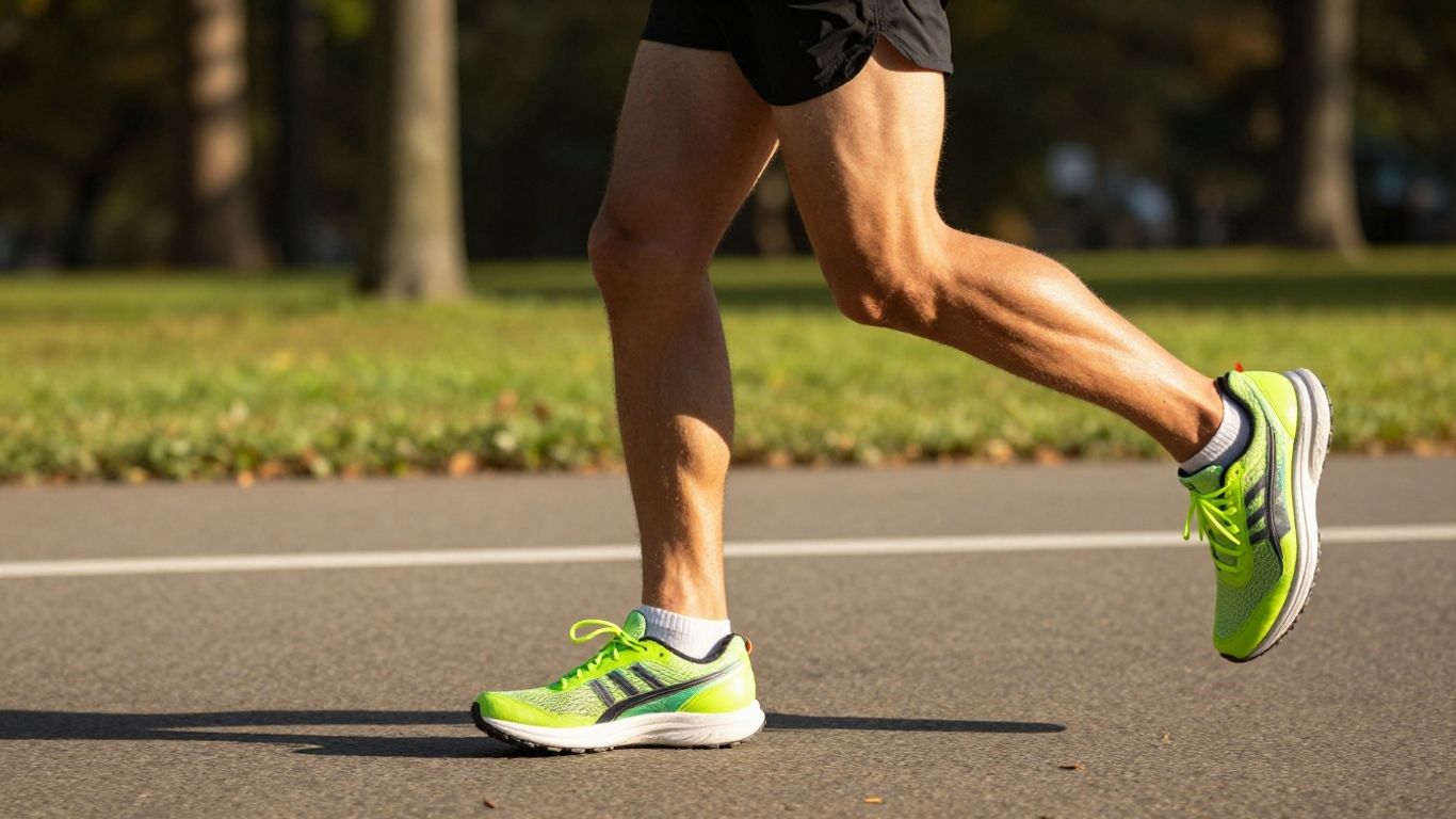 Runner's legs training for a marathon on a path.