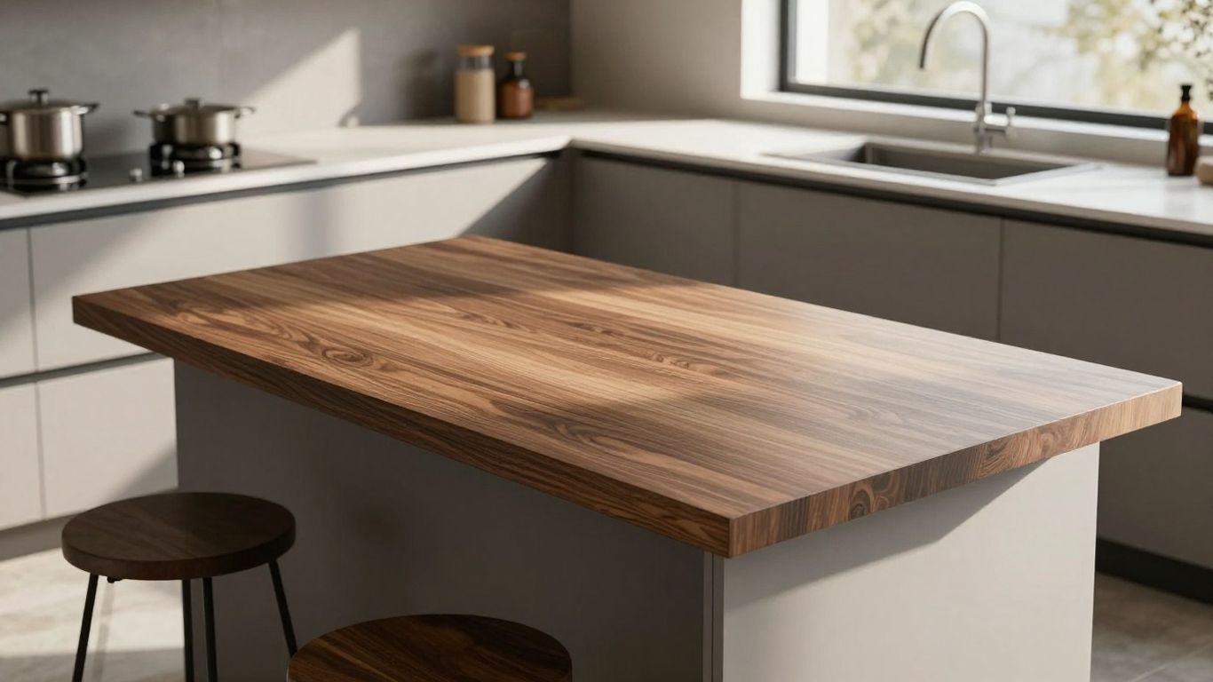 Stylish B&Q kitchen worktop with rich texture.
