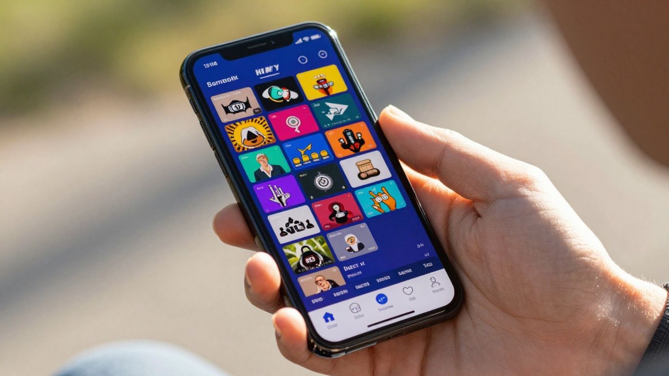 Hands holding smartphone with stock market data.