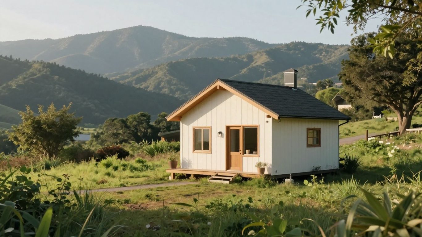 Tiny home in a scenic California landscape.