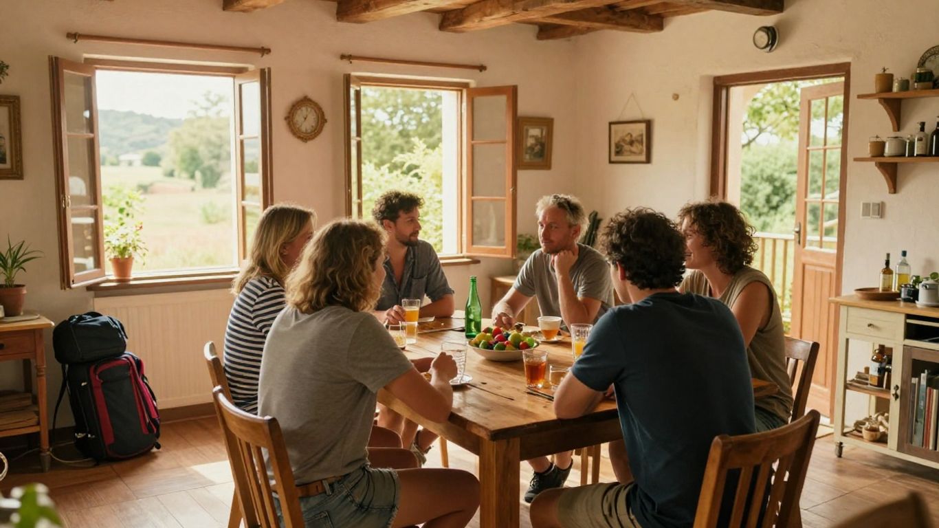 The supporting ensemble gathers for a summer trip