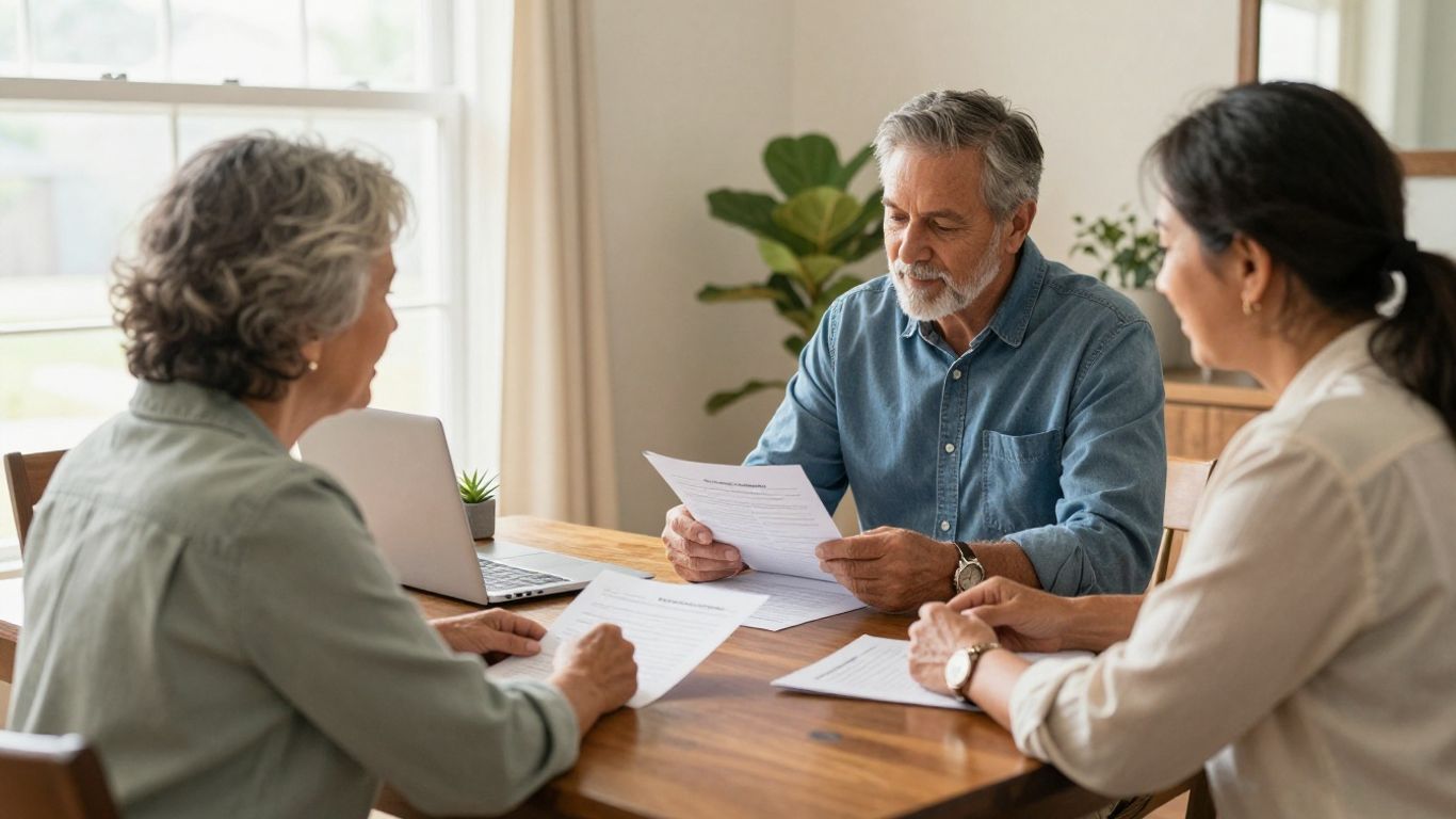 Kingwood homeowner discussing reverse mortgage documents
