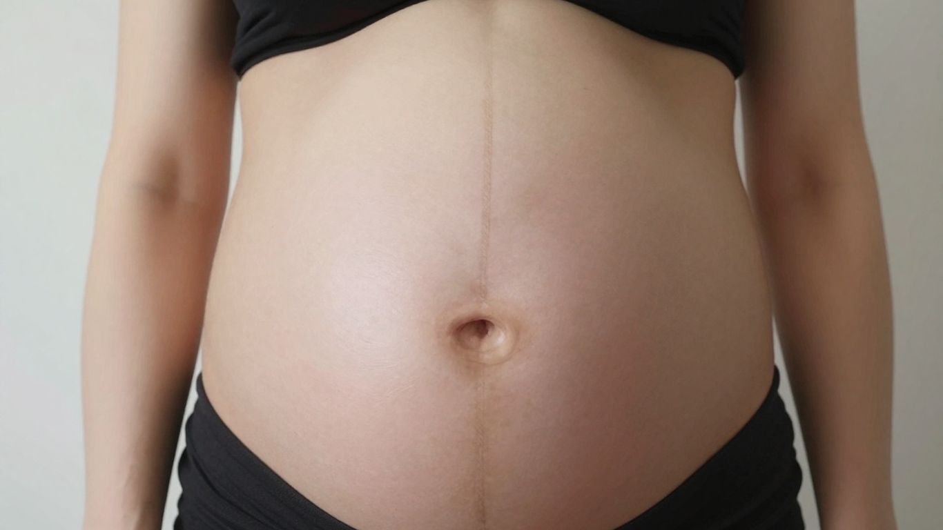 Línea Alba en el abdomen de una mujer embarazada.