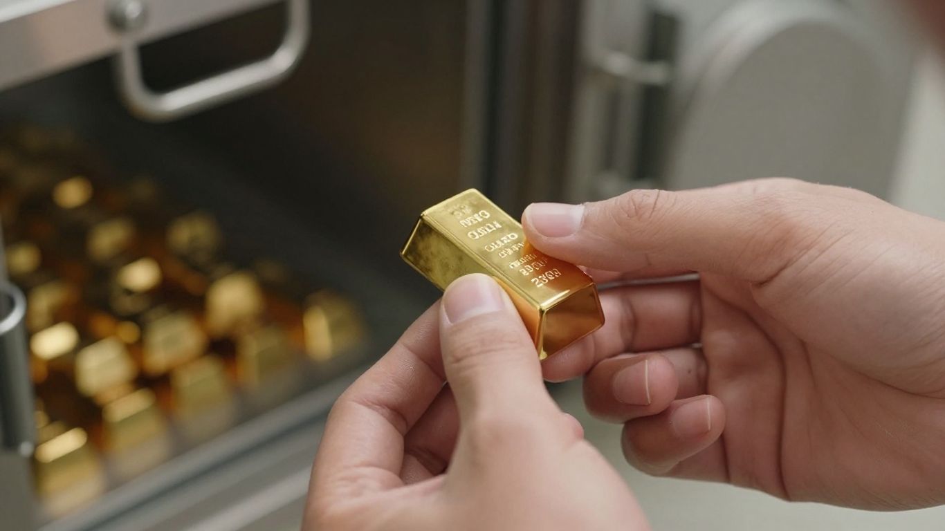双手将金条放入保险箱。