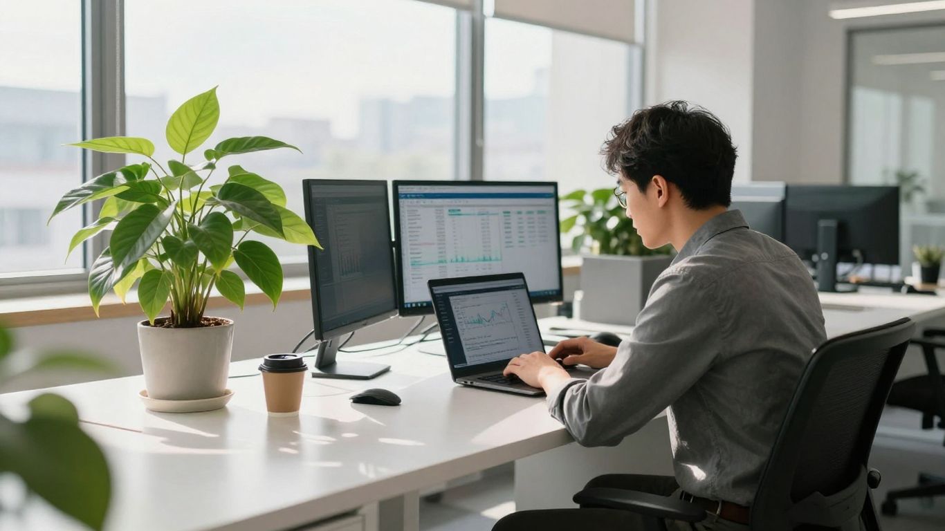 Person managing trading account on laptop.