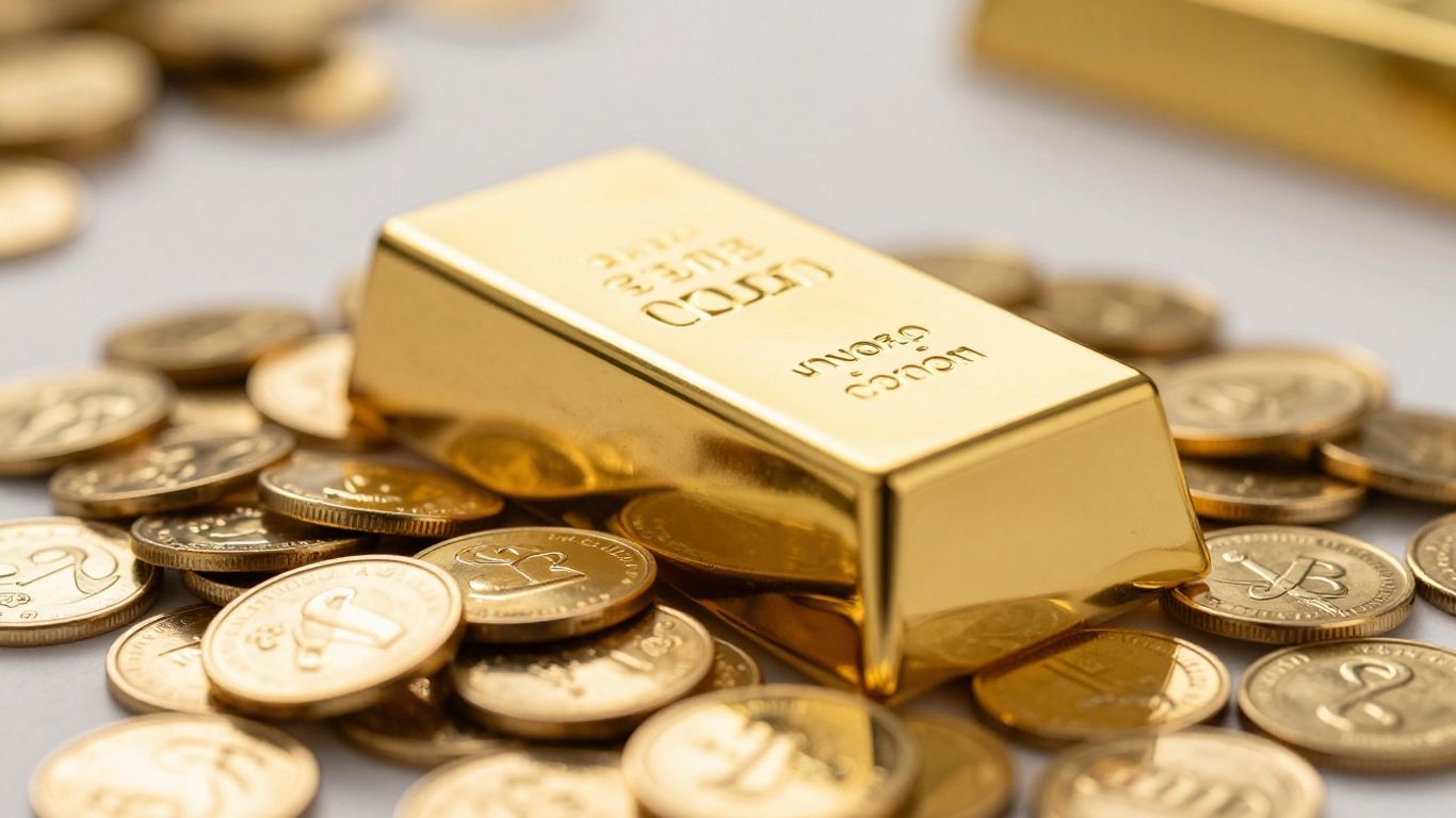 闪亮的金条和金币。