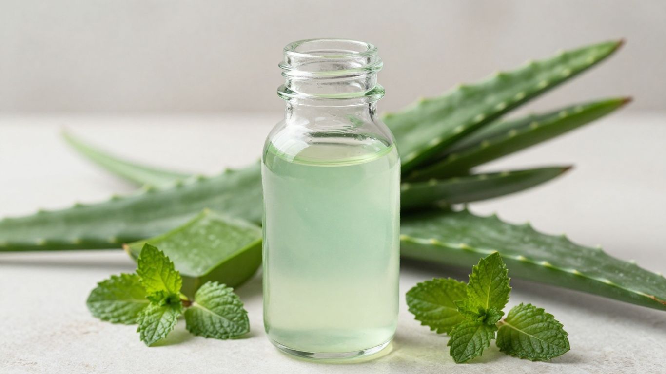 Herbalife Aloe Concentrate bottle with fresh aloe and mint.