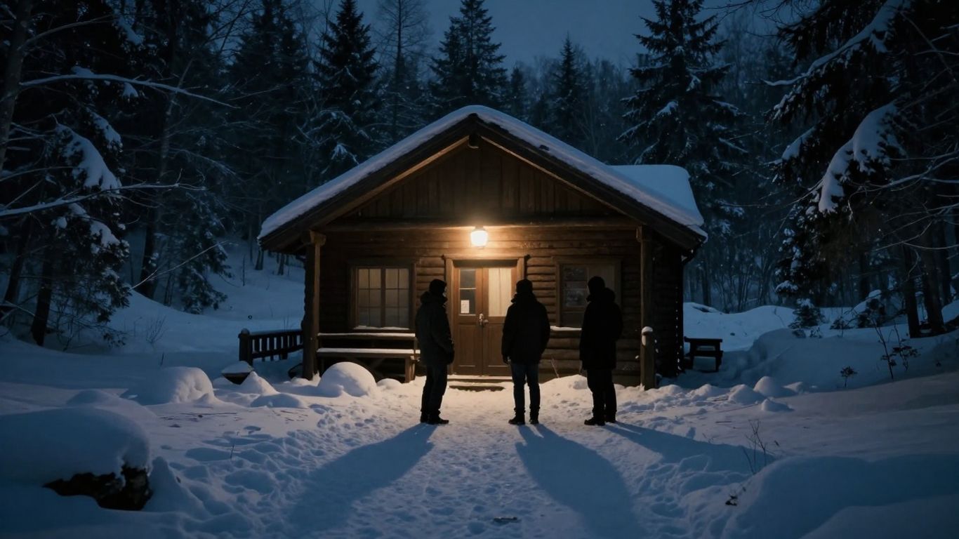 Until Dawn game setting: snowy lodge at night.