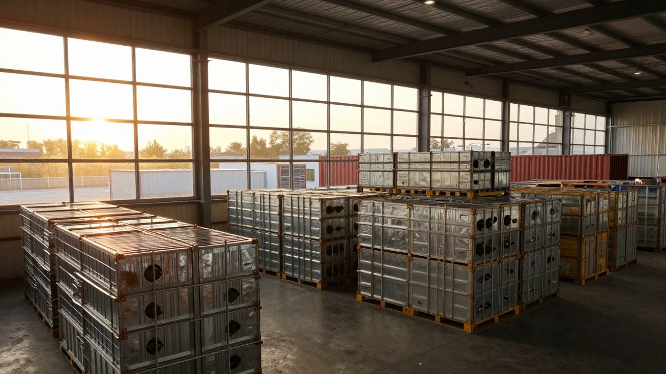 Logistics warehouse with organized vehicle parts