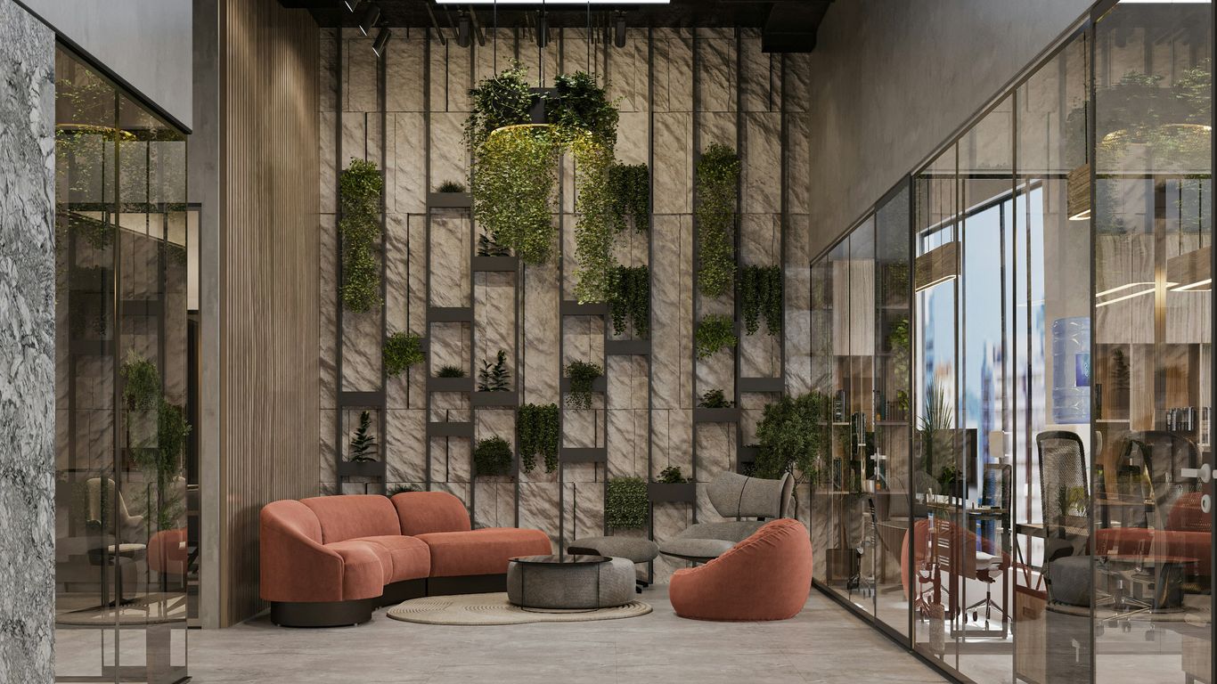 Interior office wall display using layered acrylic