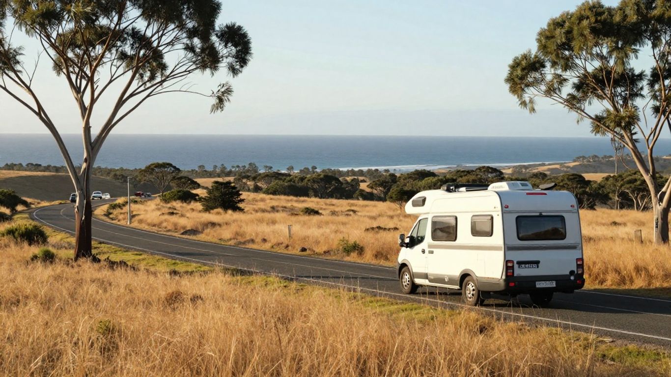 Caravan parked beside an Australian coastal road