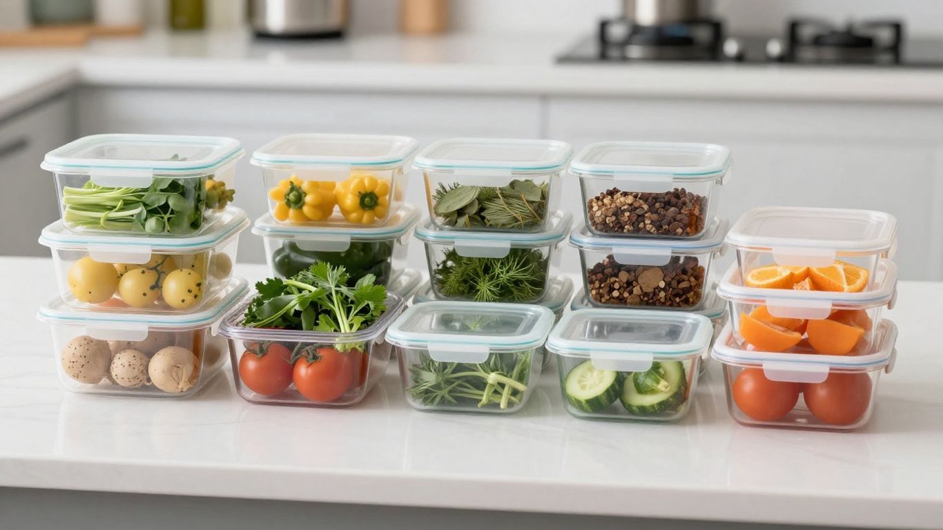Organized kitchen counter with prepped ingredients for fast cooking.