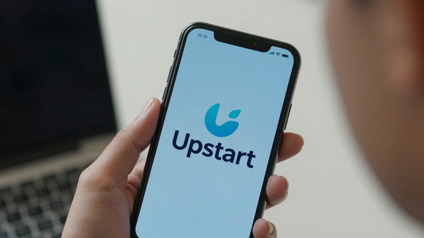 Upstart logo on a smartphone screen