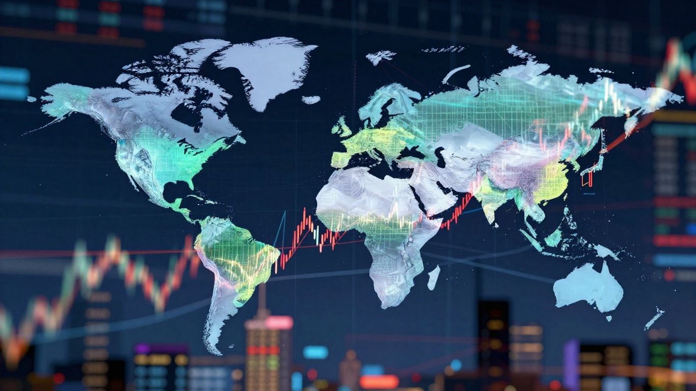 Financial markets with vibrant colors and energetic lines.