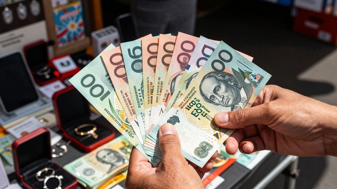 Australian dollars and possessions for quick cash.