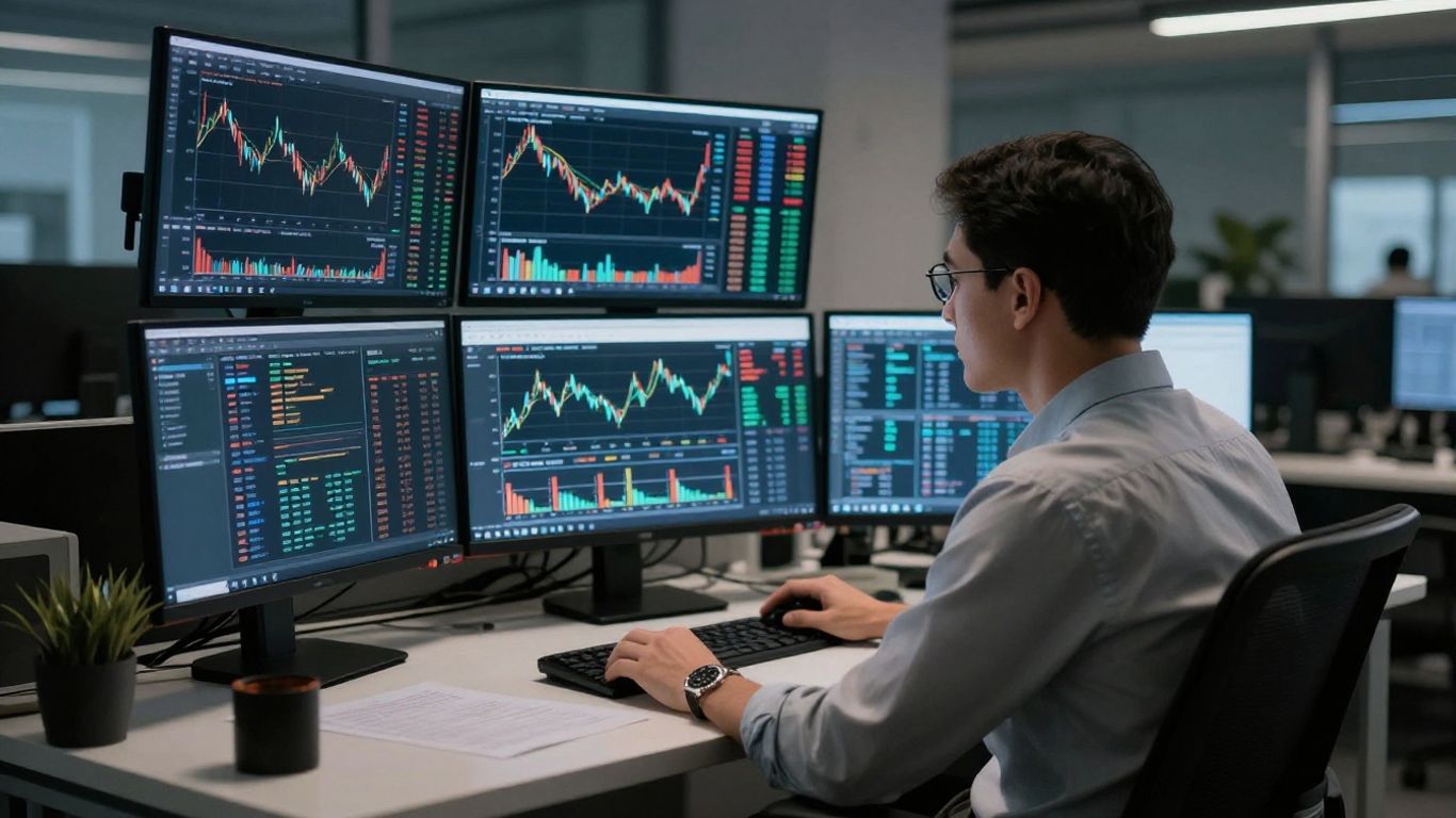 A person observing digital charts on a computer screen
