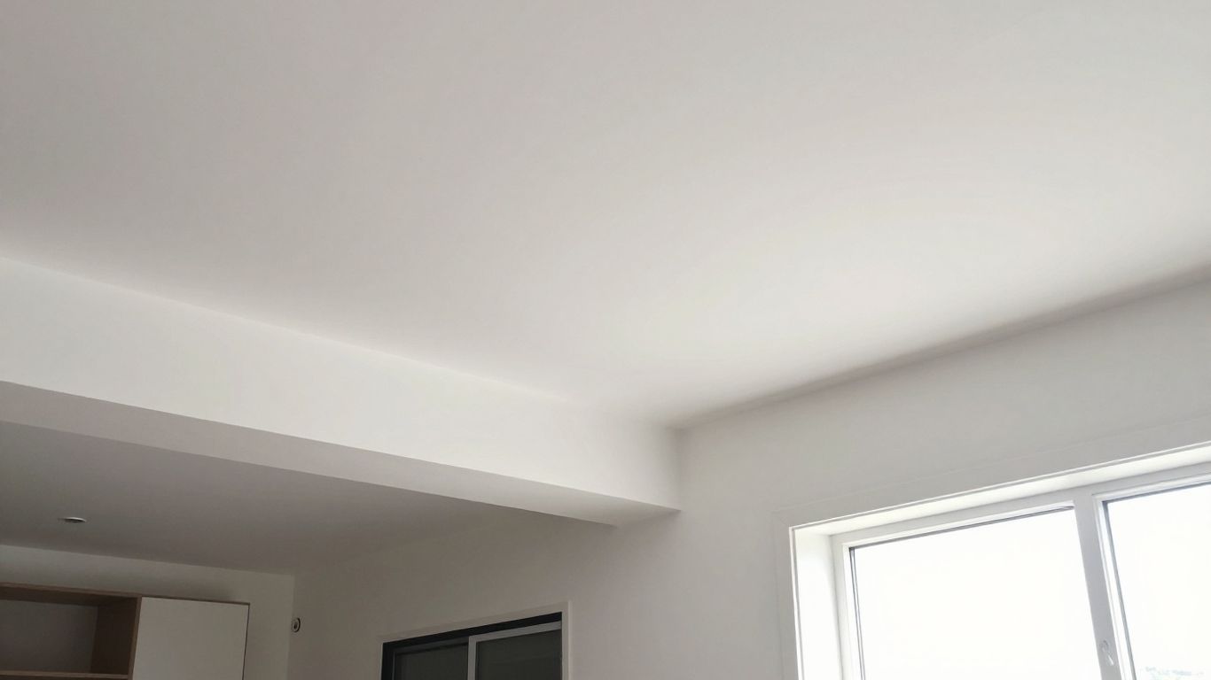 Freshly painted white ceiling in a bright room
