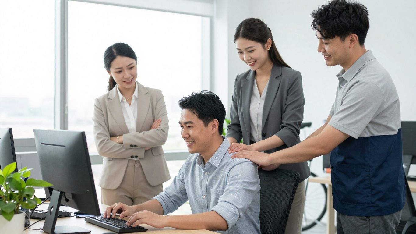 Corporate chiropractic wellness program with employees receiving adjustments.