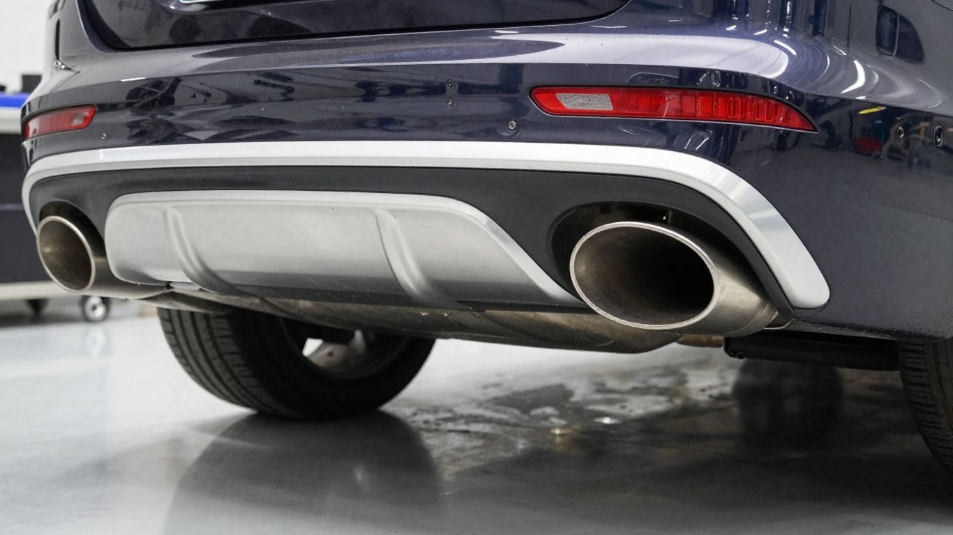 Upgraded stainless steel exhaust tips on car