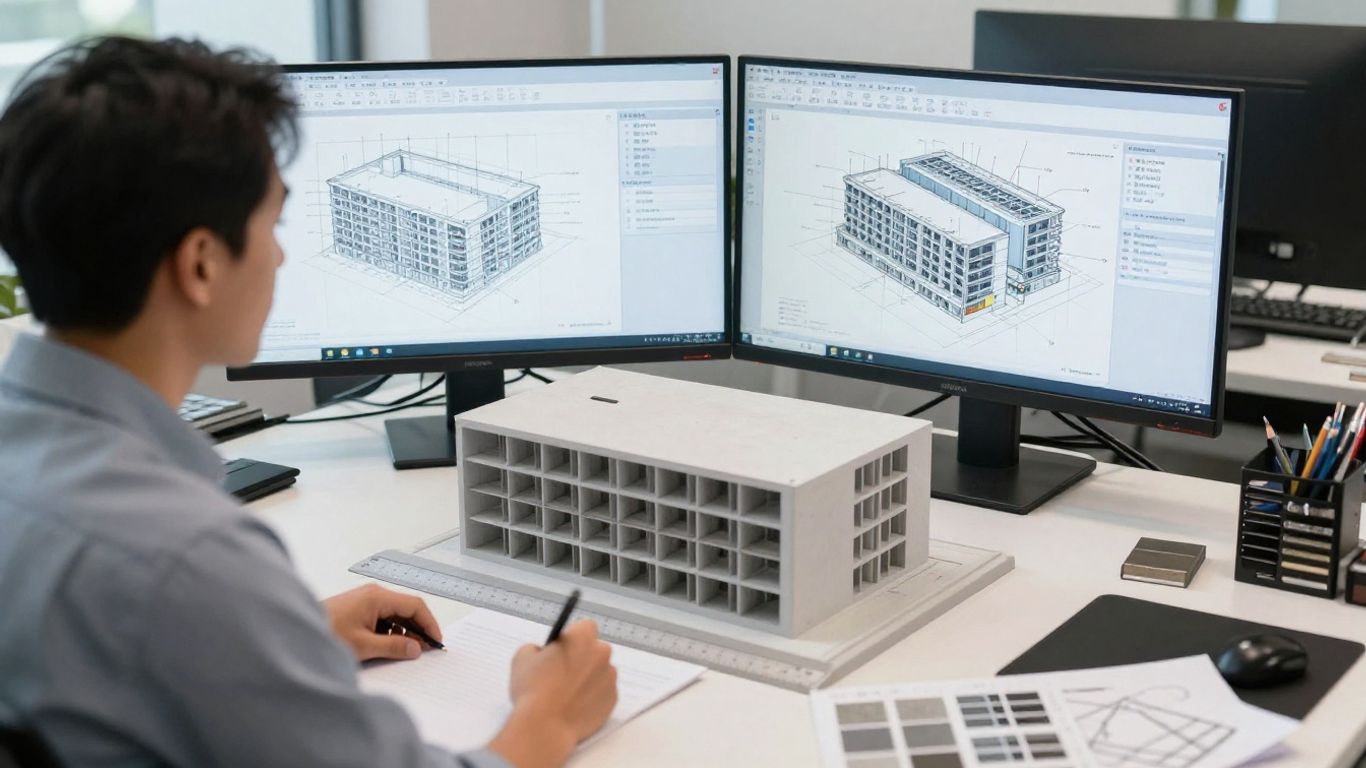 Structural engineer reviewing finite element model