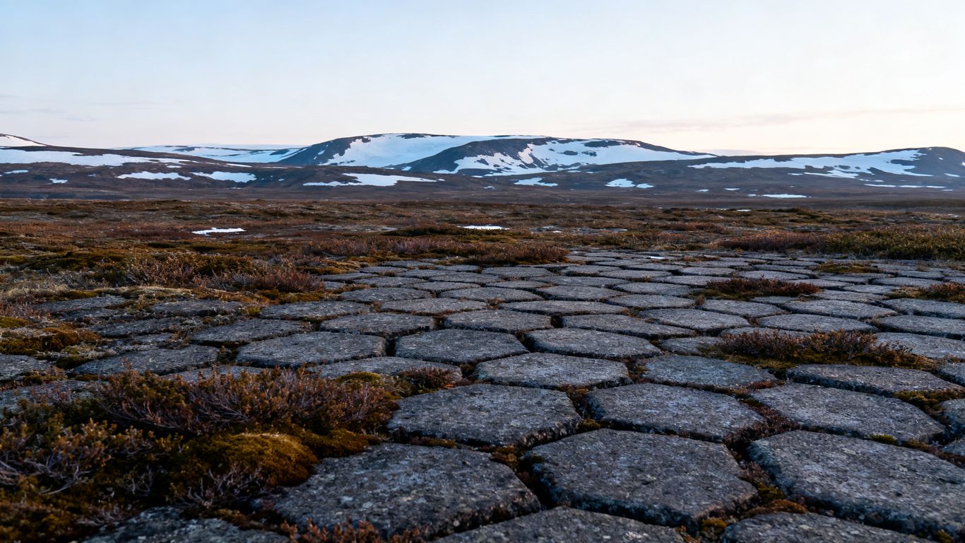 Arctisch landschap met bevroren grond en vegetatie