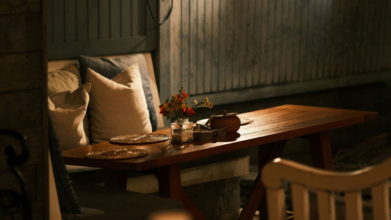 Cozy cafe interior with warm lighting