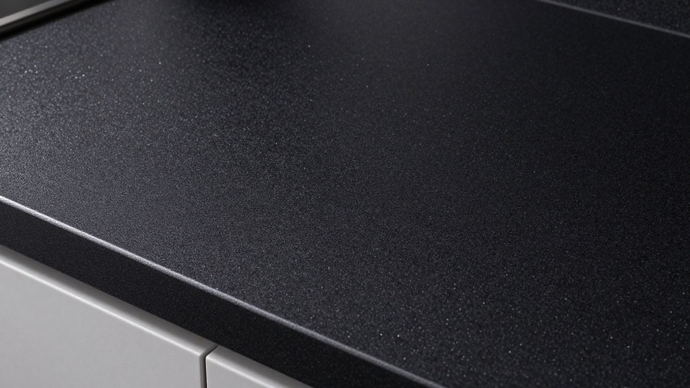 Black glitter kitchen worktop with a luxurious, reflective surface.