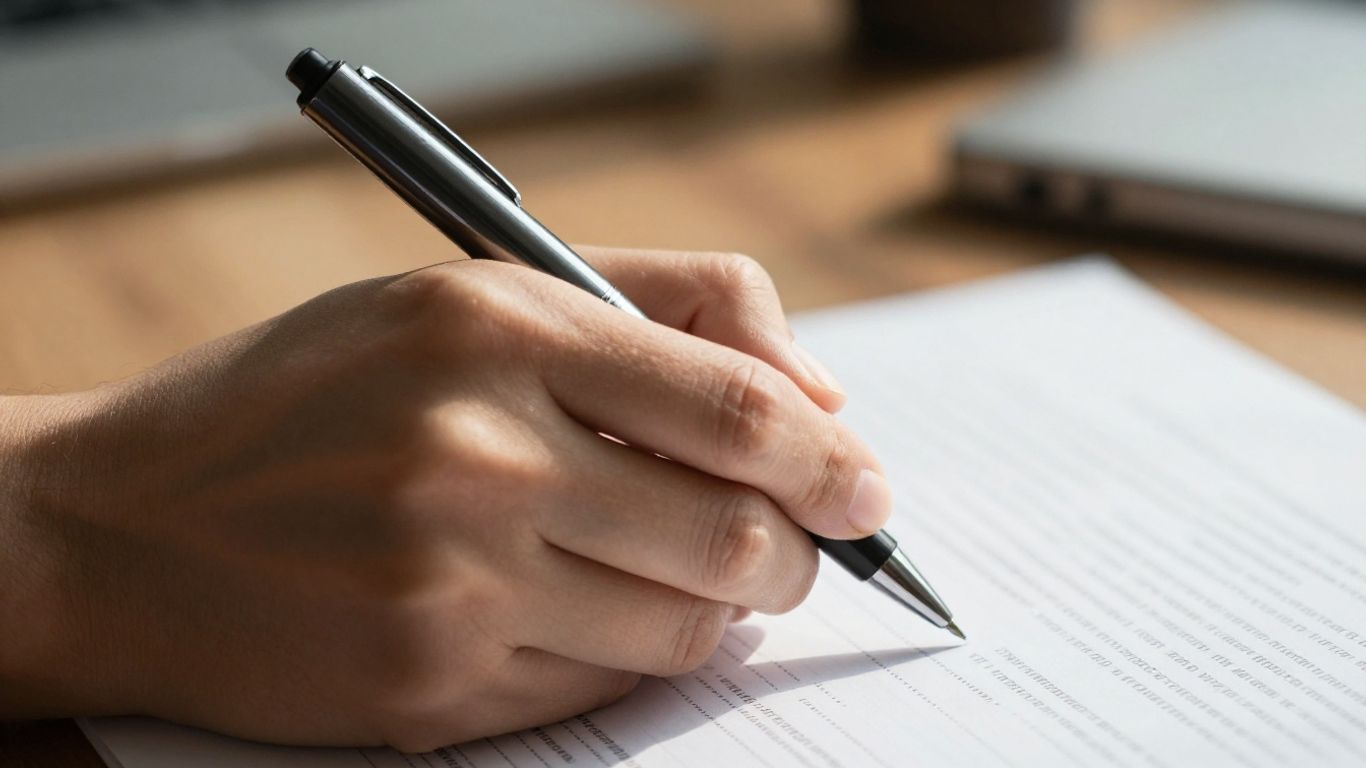 Hand filling out financial aid form with a pen.
