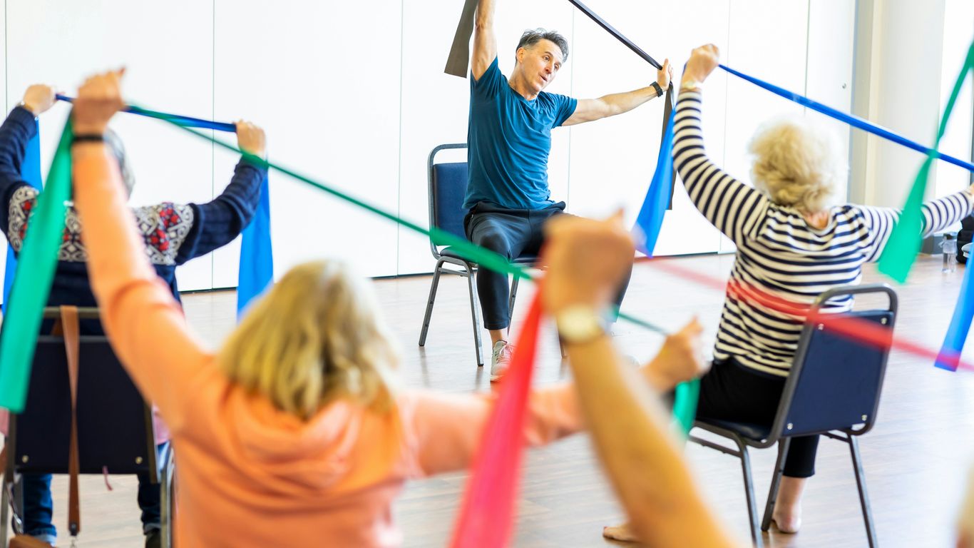 a group of people exercising