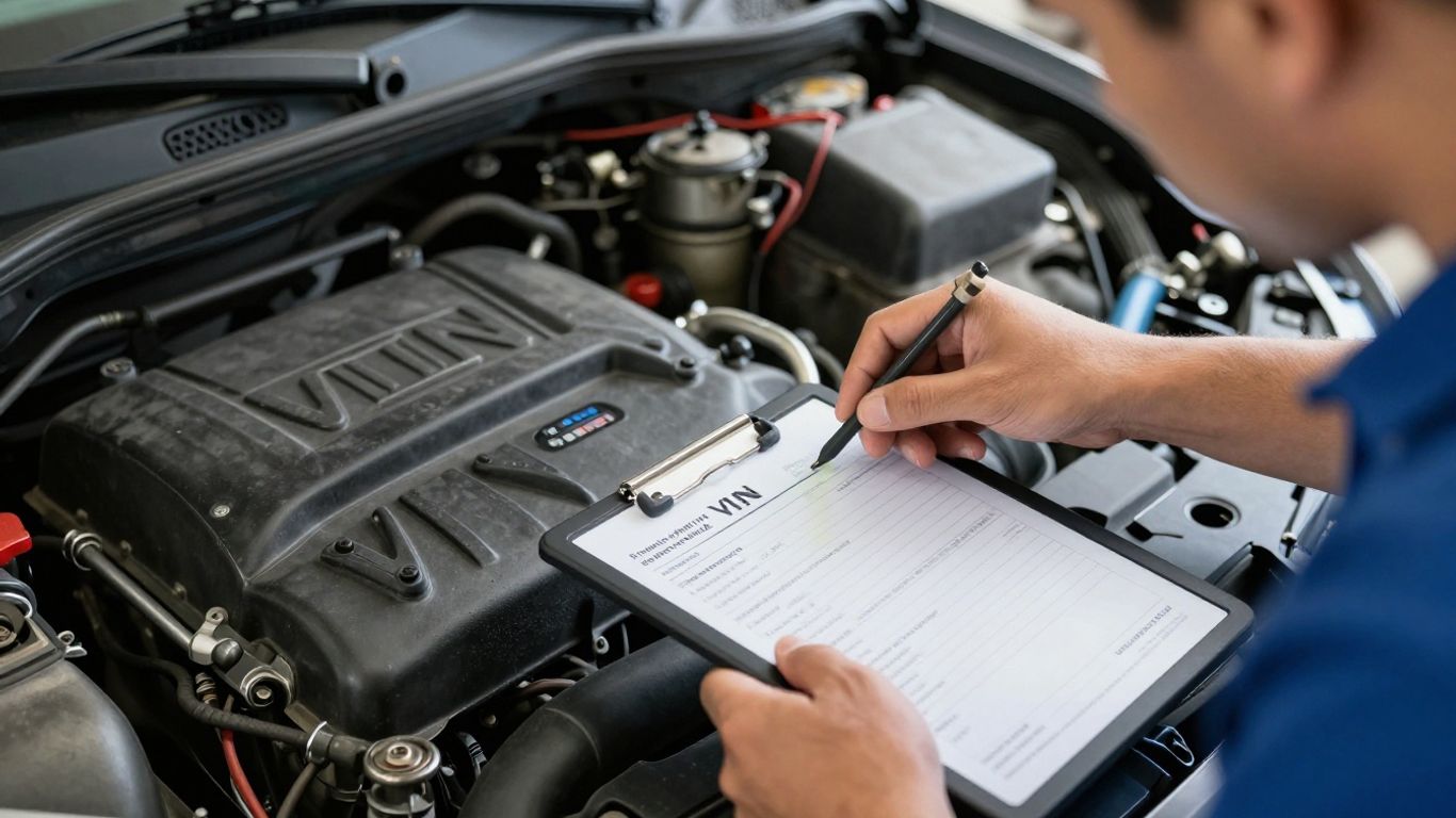 Mechanic checking engine identification details