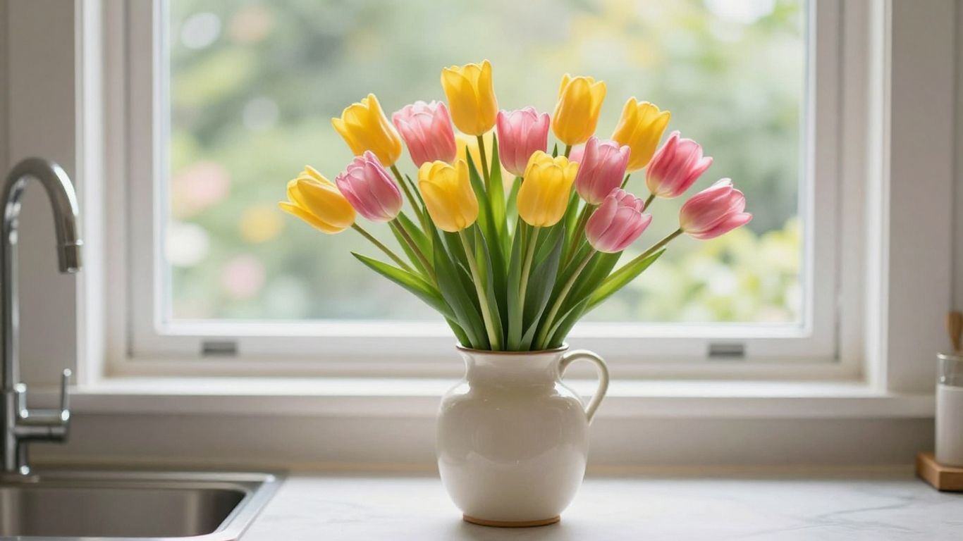 A colorful mixed bouquet of tulips for celebration.