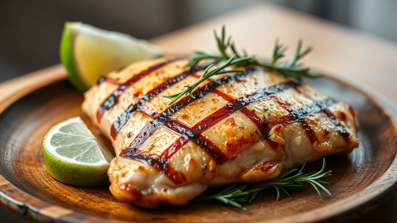 Lime marinated grilled chicken breast with rosemary and lime.