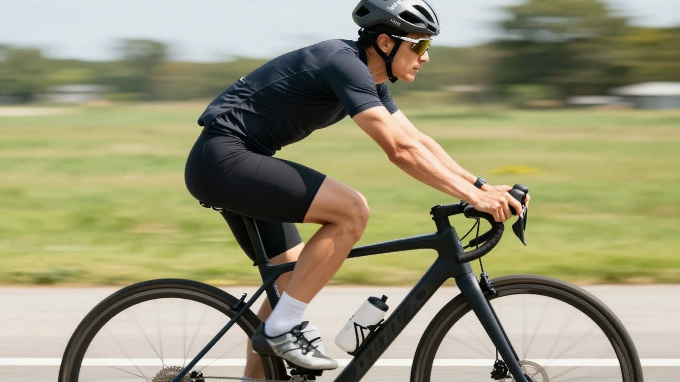 Person cycling outdoors for cardio exercise.