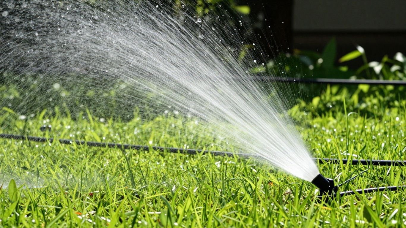 Automatische Gartenbewässerung mit Sprinkler und Rohren