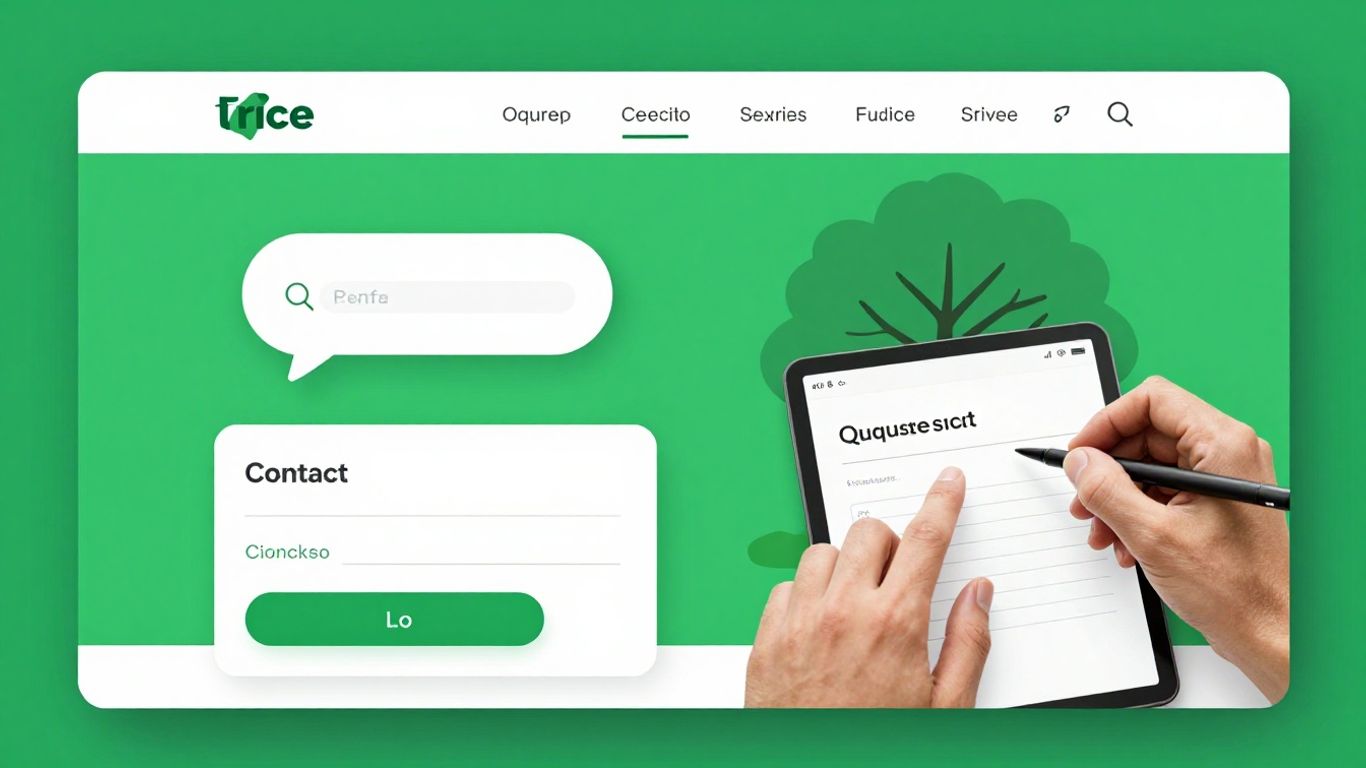 Tree service website with live chat and quote form elements.