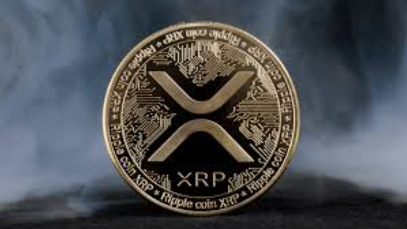 XRP cryptocurrency coin on a dark, smoky background.