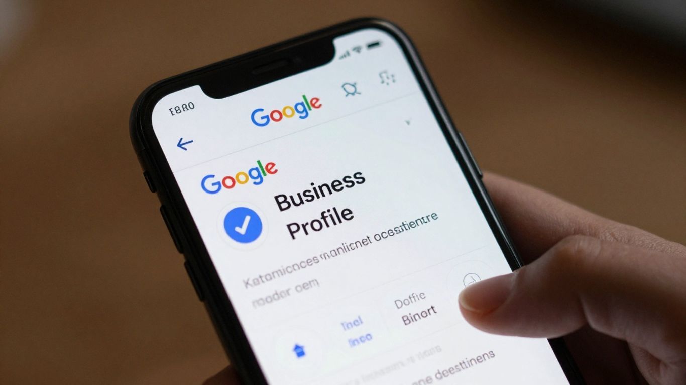 Google Business Profile verification and business details on a smartphone.